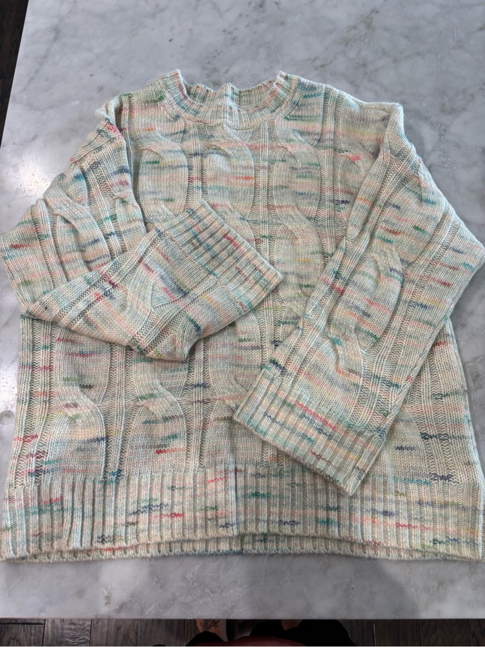 American Eagle Outfitters Cream Crewneck Sweater with Pastel Speckle